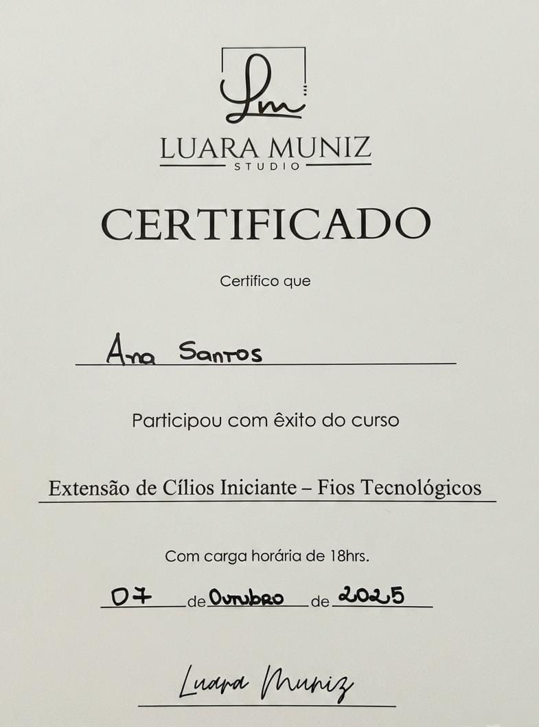 Certificado de Extensão de Cílios Iniciante – Fios Tecnológicos